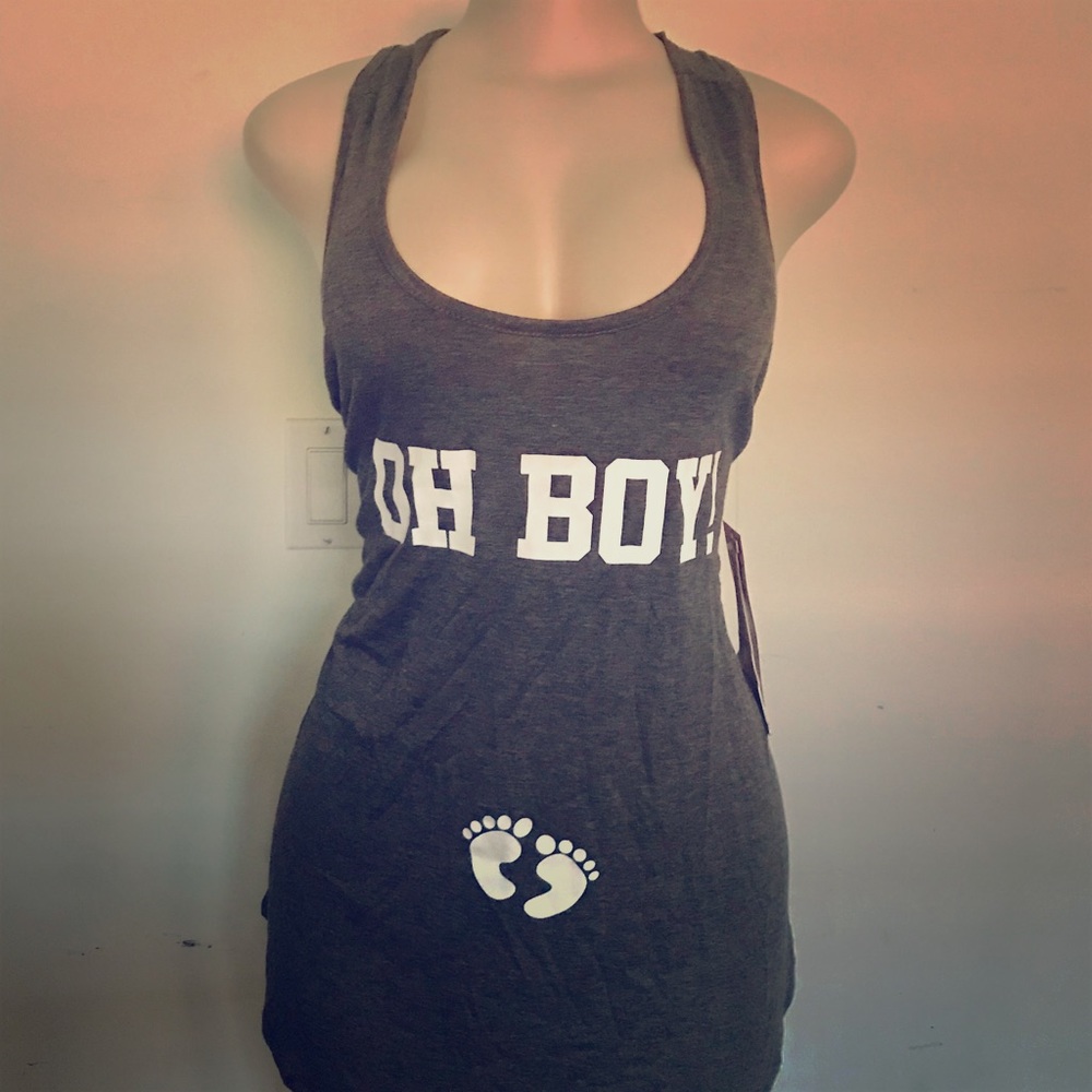 French Pastry Maternity ‘0H BOY” gray Tank Top